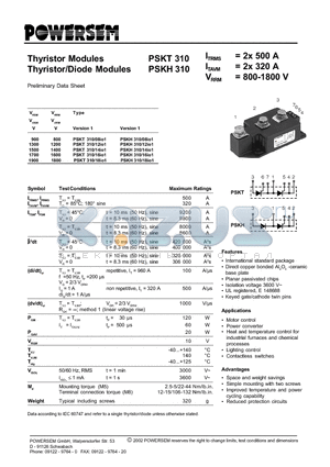 PSKT310 datasheet - Thyristor/Diode Modules