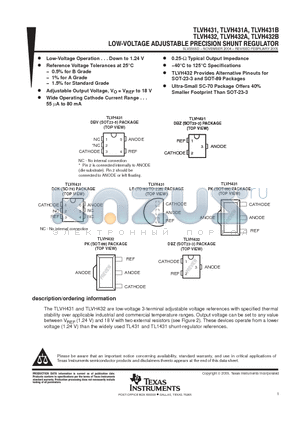 TLVH431BQDBZR datasheet - LOW-VOLTAGE ADJUSTABLE PRECISION SHUNT REGULATOR