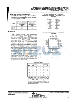 SN74AS74AN datasheet - DUAL POSITIVE-EDGE-TRIGGERED D-TYPE FLIP-FLOPS WITH CLEAR AND PRESET