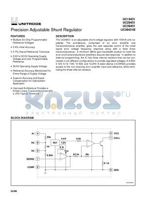 UC29431 datasheet - Precision Adjustable Shunt Regulator