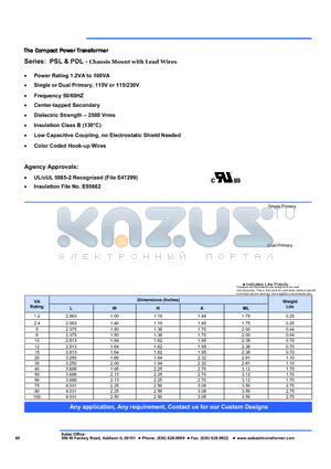 PSL-20-120 datasheet - The Compact Power Transformer
