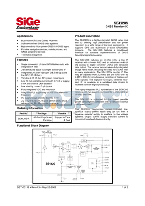 SE4120S datasheet - GNSS Receiver IC