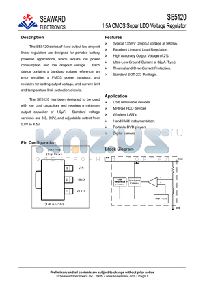 SE5120 datasheet - 1.5A CMOS Super LDO Voltage Regulator