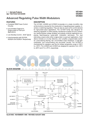 UC3524DWTR datasheet - Advanced Regulating Pulse Width Modulators