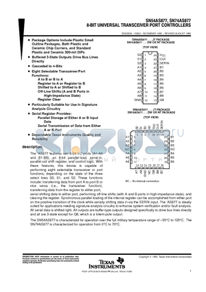 SN74AS877NT datasheet - 8-BIT UNIVERSAL TRANSCEIVER PORT CONTROLLERS