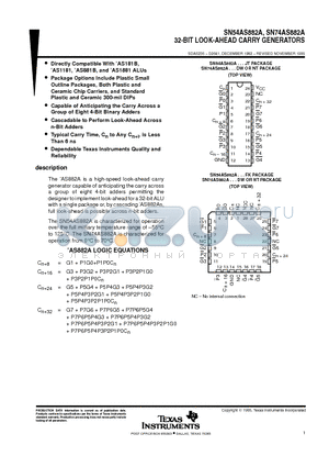 SN74AS882ANT datasheet - 32-BIT LOOK-AHEAD CARRY GENERATORS