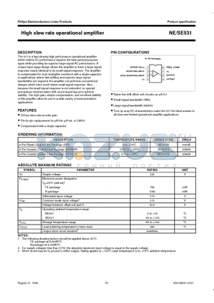 SE531FE datasheet - High slew rate operational amplifier
