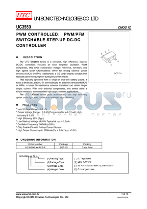 UC3550 datasheet - PWM CONTROLLED,PWM/PFM SWITCHABLE STEP-UP DC-DC CONTROLLER