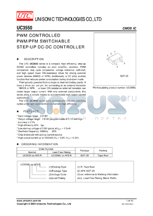 UC3550L-50-AF5-R datasheet - PWM CONTROLLEDPWM/PFM SWITCHABLE STEP-UP DC-DC CONTROLLER