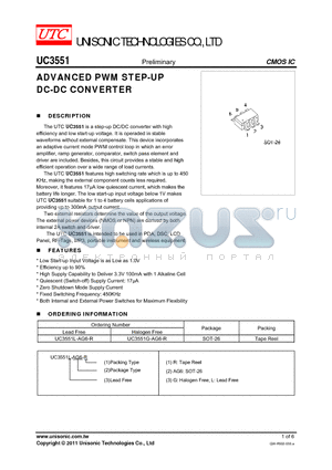 UC3551G-AG6-R datasheet - ADVANCED PWM STEP-UP DC-DC CONVERTER