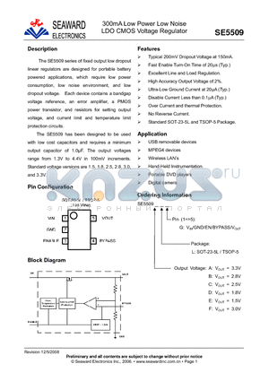 SE5509BLG-LF datasheet - 300mA Low Power Low Noise LDO CMOS Voltage Regulator