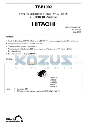 TBB1002 datasheet - Twin Build in Biasing Circuit MOS FET IC VHF/UHF RF Amplifier