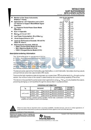 SN74AUC16240DGVR datasheet - 16-BIT BUFFER/DRIVER WITH 3-STATE OUTPUTS
