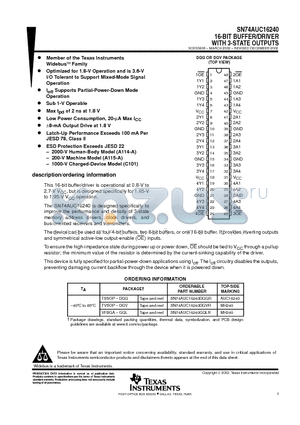 SN74AUC16240GQLR datasheet - 16-BIT BUFFER/DRIVER WITH 3-STATE OUTPUTS