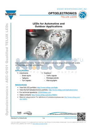 TLWR8600 datasheet - LEDs for Automotive and Outdoor Applications