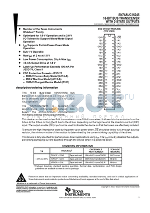 SN74AUC16245 datasheet - 16-BIT BUS TRANSCEIVER WITH 3-STATE OUTPUTS