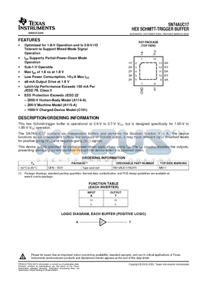 SN74AUC17 datasheet - HEX SCHMITT-TRIGGER BUFFER