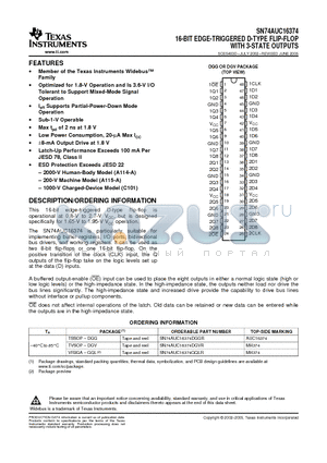 SN74AUC16374DGVR datasheet - 16-BIT EDGE-TRIGGERED D-TYPE FLIP-FLOP WITH 3-STATE OUTPUTS