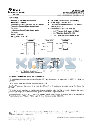 SN74AUC1G04DBVR datasheet - SINGLE INVERTER GATE