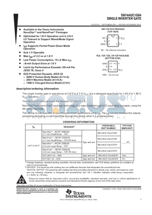 SN74AUC1G04 datasheet - SINGLE INVERTER GATE