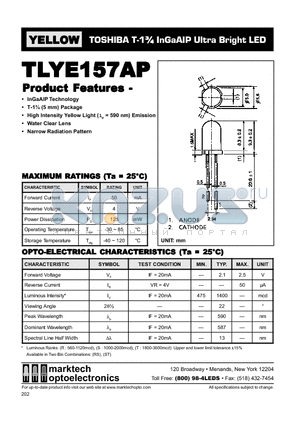 TLYE157AP datasheet - TOSHIBA T-1 3/4 InGaAIP Ultra Bright LED