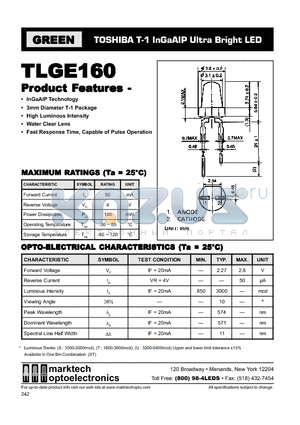 TLYE160A datasheet - Toshiba TLxE160 Series LEDs
