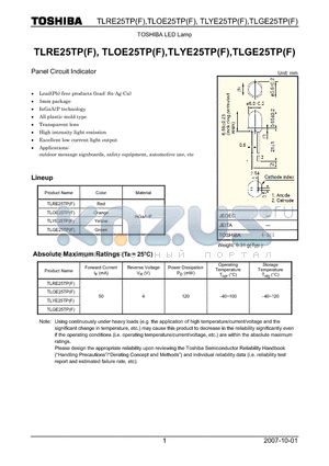 TLYE25TP datasheet - Panel Circuit Indicator