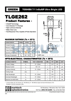 TLYE262A datasheet - Toshiba TLxE262 Series LEDs