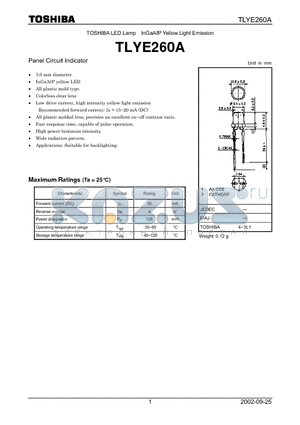 TLYE260A datasheet - TOSHIBA LED Lamp InGaAP Yellow Light Emission