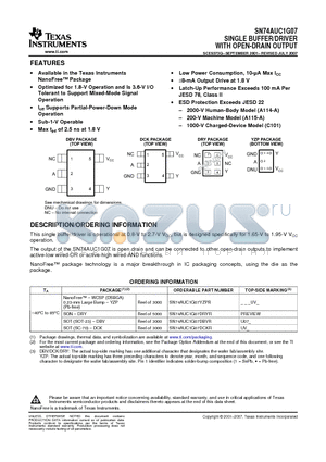 SN74AUC1G07DBVTG4 datasheet - SINGLE BUFFER/DRIVER WITH OPEN-DRAIN OUTPUT