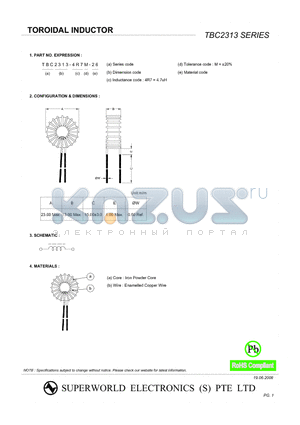 TBC2313 datasheet - TOROIDAL INDUCTOR