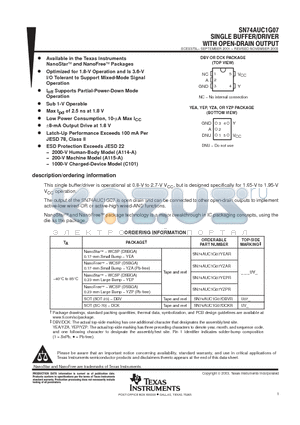 SN74AUC1G07YZAR datasheet - SINGLE BUFFER /DRIVER WITH OPEN - DRAIN OUTPUT