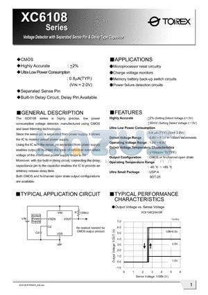 XC6108 datasheet - Voltage Detector with Separated Sense Pin and Delay Type Capacitor