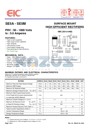 SE5K datasheet - SURFACE MOUNT HIGH EFFICIENT RECTIFIERS