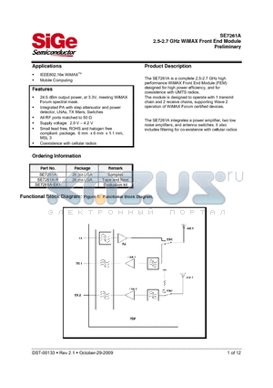 SE7261A datasheet - 2.5-2.7 GHz WiMAX Front End Module Preliminary