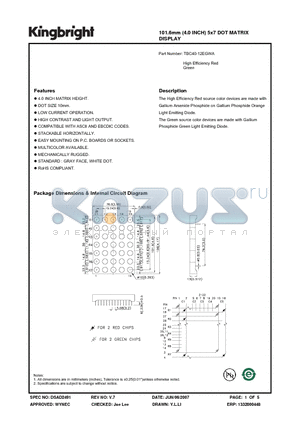 TBC40-12EGWA datasheet - 101.6mm (4.0 INCH) 5x7 DOT MATRIX DISPLAY
