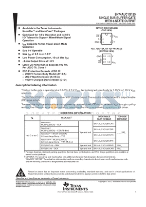 SN74AUC1G125 datasheet - SINGLE BUS BUFFER GATE WITH 3-STATE OUTPUT