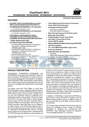 SST89E554RC-25-C-TQJ datasheet - FlashFlex51 MCU