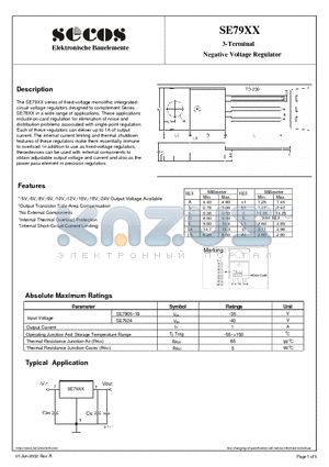 SE7908 datasheet - Negative Voltage Regulator
