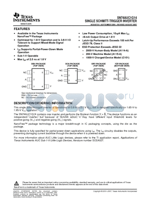 SN74AUC1G14 datasheet - SINGLE SCHMITT-TRIGGER INVERTER