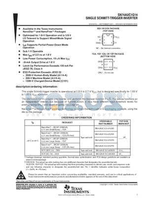 SN74AUC1G14YEPR datasheet - SINGLE  SCHMITT TRIGGER INVERTER