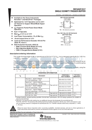 SN74AUC1G17YZPR datasheet - SINGLE SCHMITT TRIGGER BUFFER