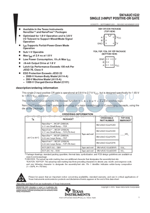 SN74AUC1G32 datasheet - SINGLE 2-INPUT POSITIVE-OR GATE