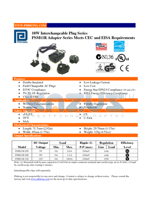 PSM11R-120 datasheet - 10W Interchangeable Plug Series