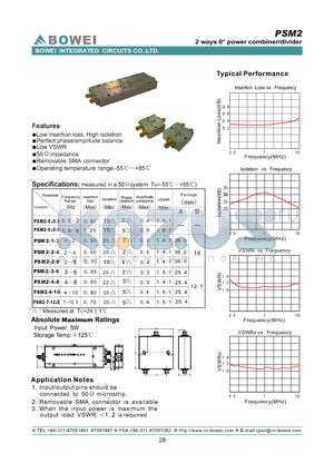 PSM2-1-2 datasheet - 2 way 0 Power Combiner/Divider