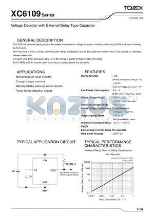 XC6109N16ANR datasheet - Voltage Detector with Delay Type Capacitor