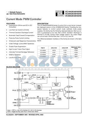 UC3842ADTR datasheet - Current Mode PWM Controller