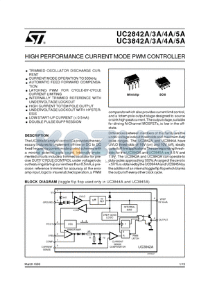 UC3842AN datasheet - HIGH PERFORMANCE CURRENT MODE PWM CONTROLLER