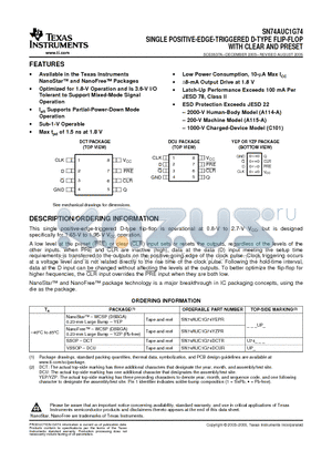 SN74AUC1G74DCTR datasheet - SINGLE POSITIVE-EDGE-TRIGGERED D-TYPE FLIP-FLOP WITH CLEAR AND PRESET
