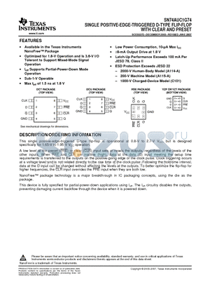 SN74AUC1G74YZTR datasheet - SINGLE POSITIVE-EDGE-TRIGGERED D-TYPE FLIP-FLOP